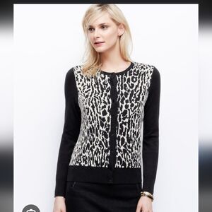 Ann Taylor Black and White Animal Print Cardigan